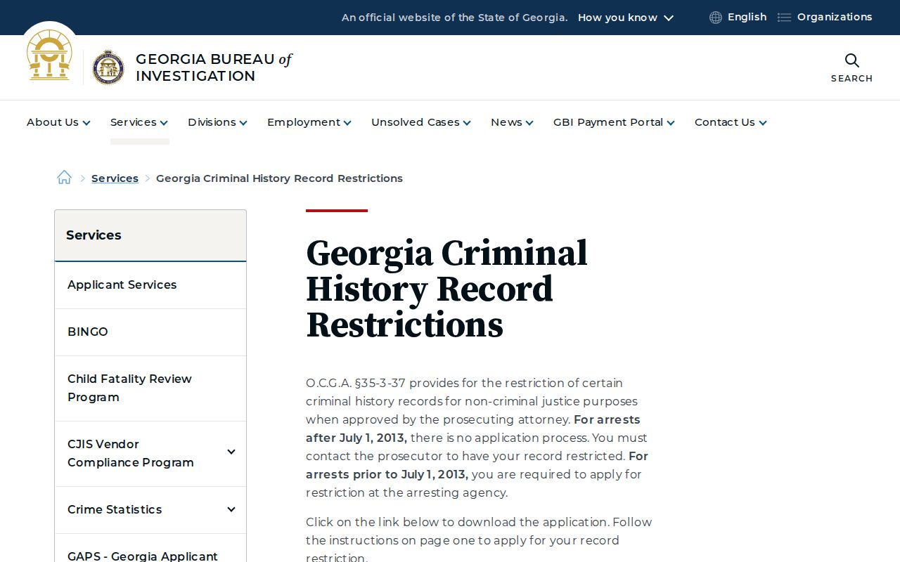 Mountain City criminal record restriction GBI guidance
