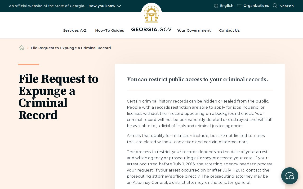 Mountain City criminal history Georgia restriction walkthrough