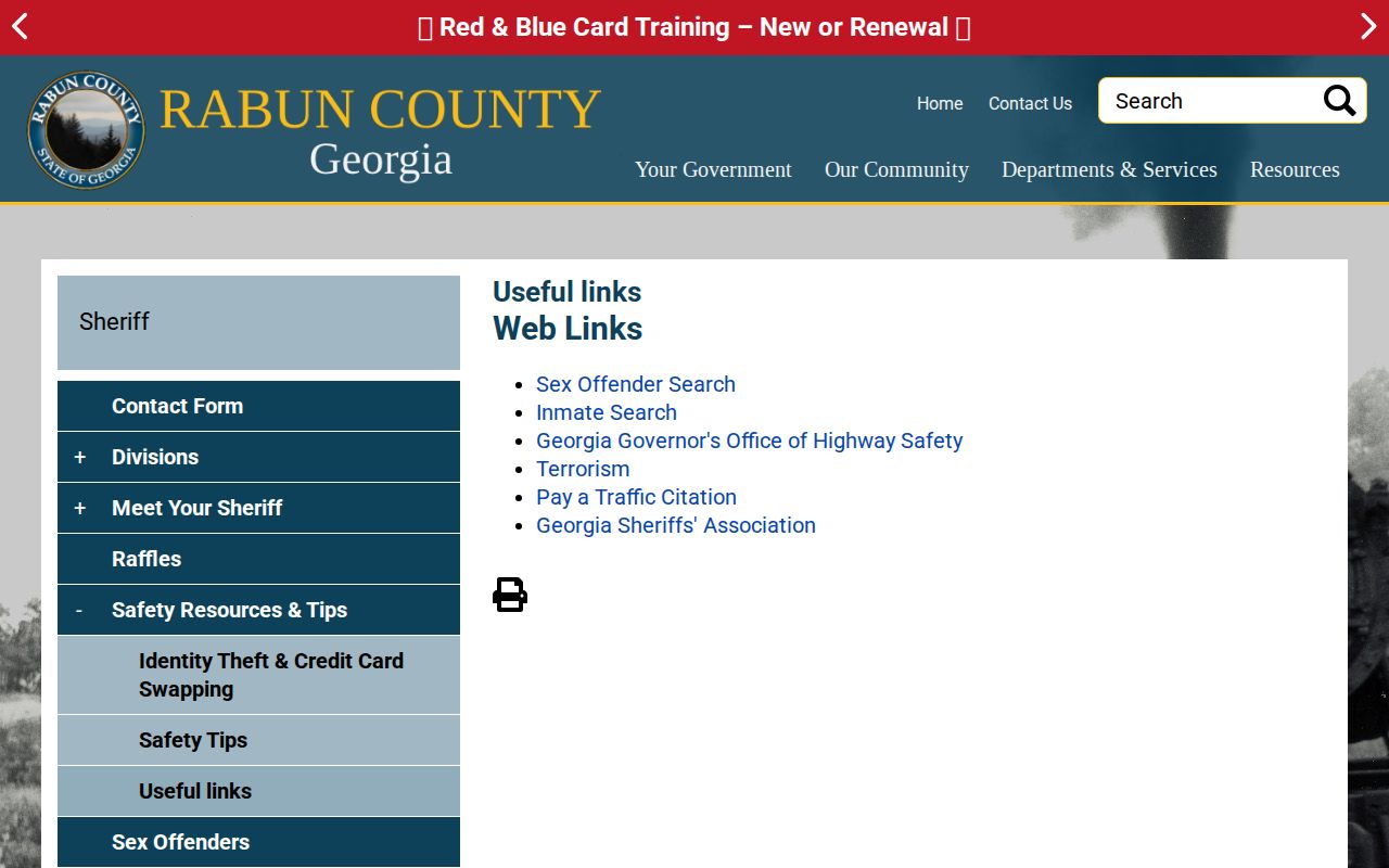 Rabun County official inmate search link for recent bookings