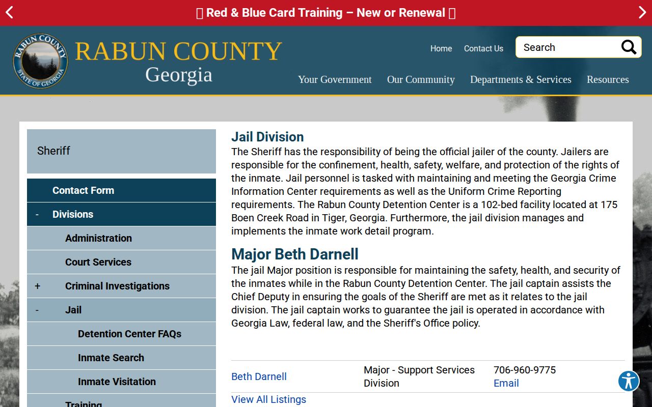 Rabun County Detention Center official jail division page