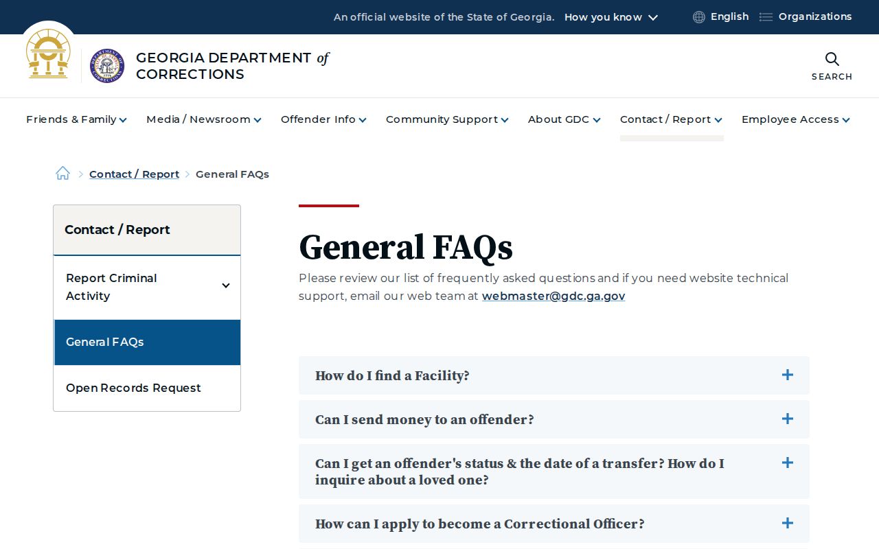 Georgia Department of Corrections guidance for custody after Rabun County booking