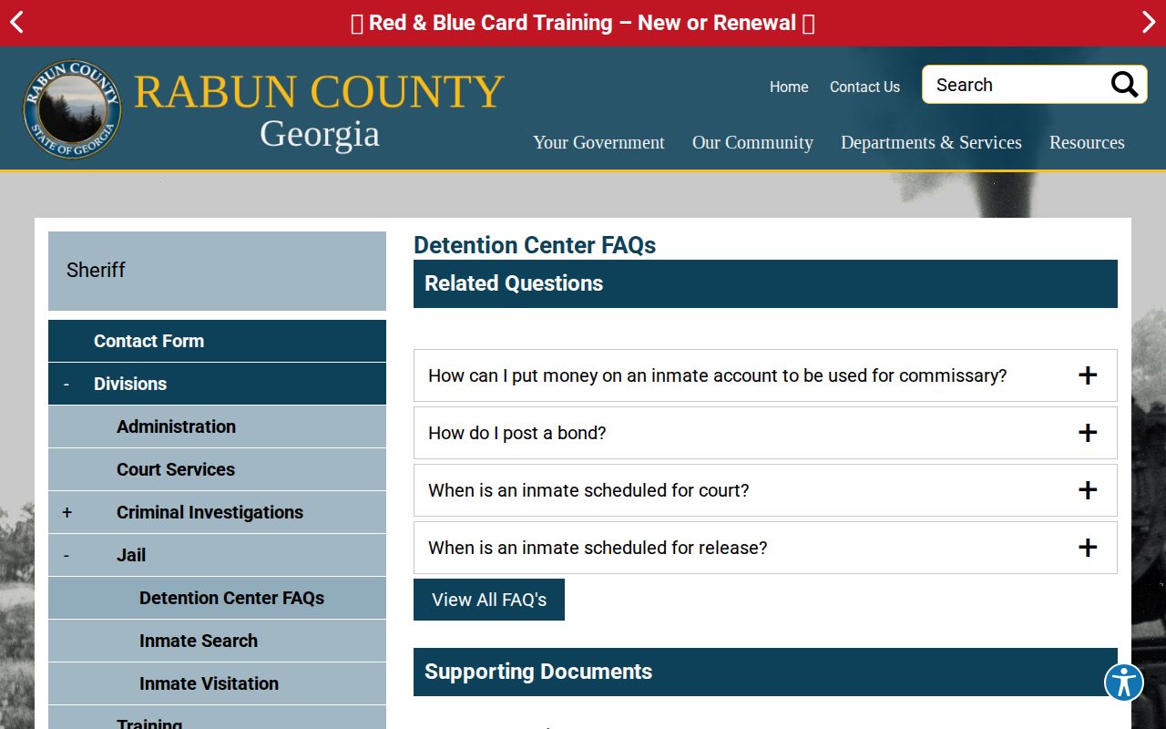 Rabun County detention center bond and custody information