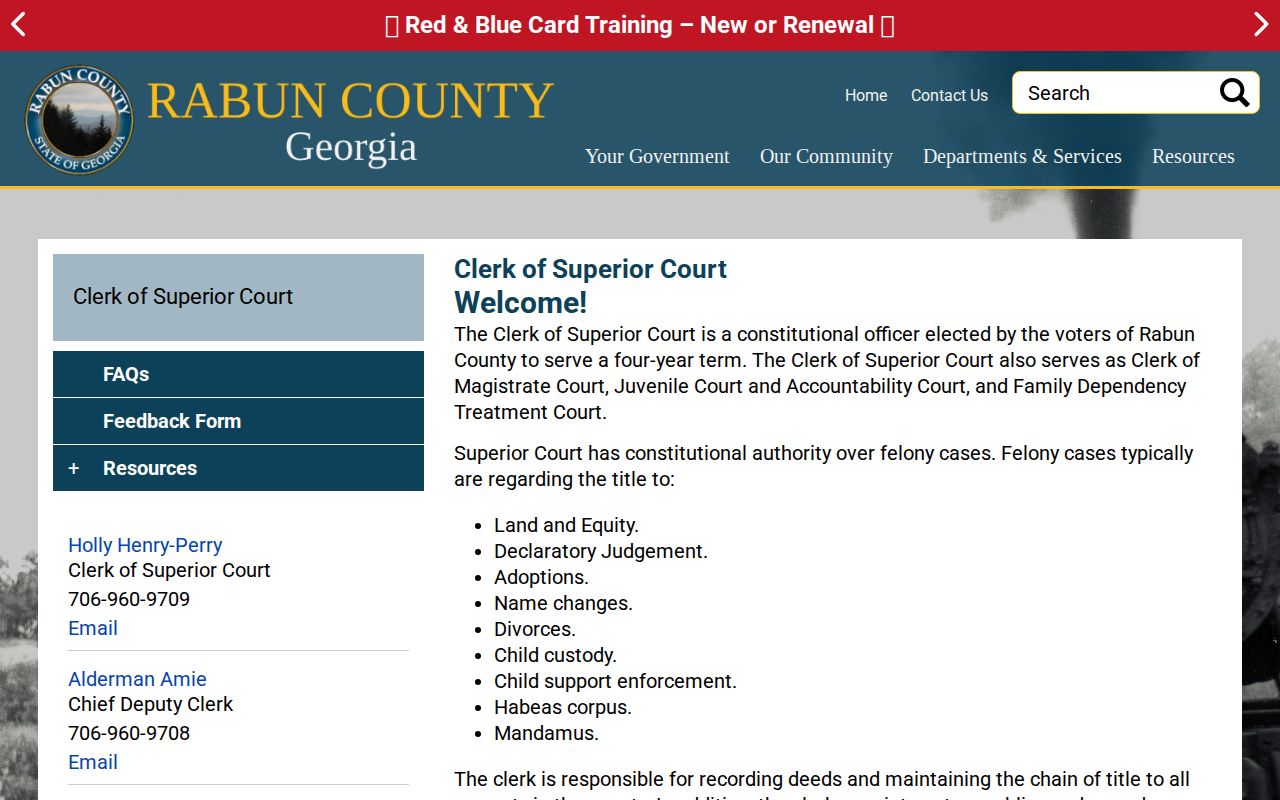 Rabun County Superior Court clerk page