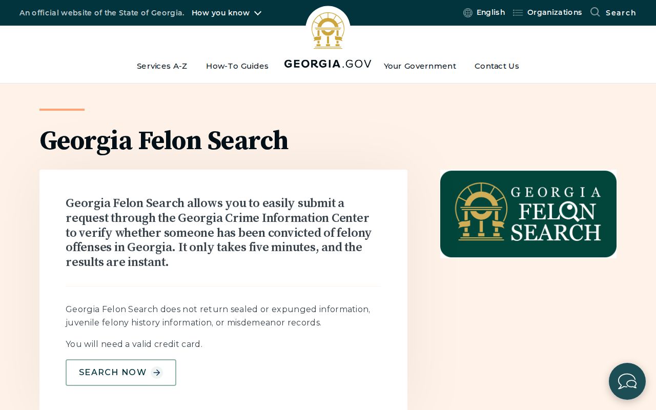 Georgia Felon Search instructions and search requirements