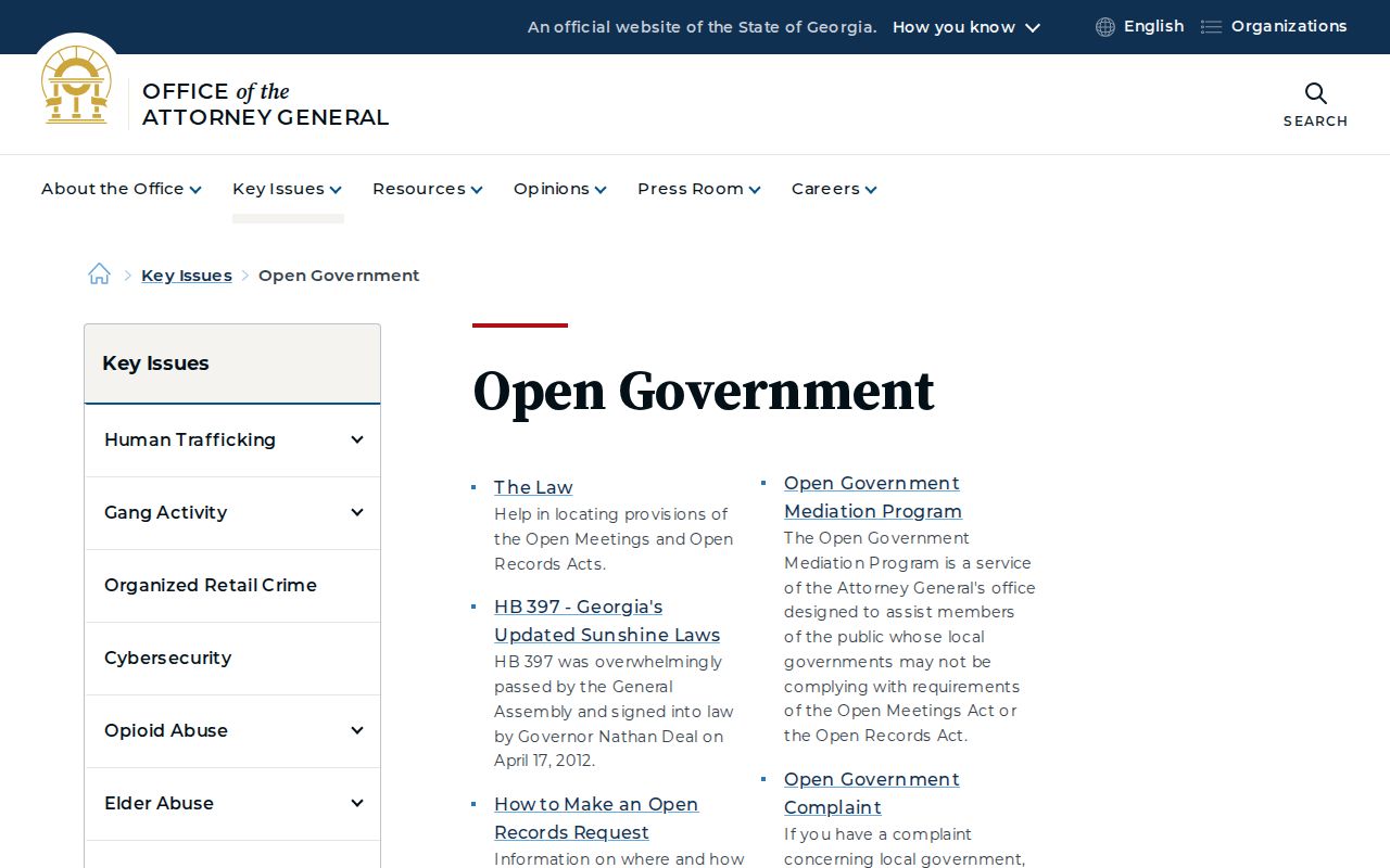 Georgia Attorney General open government guidance for Rabun County case access