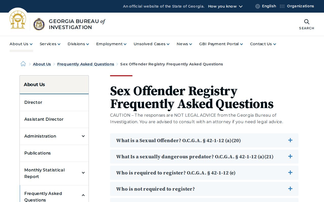 GBI sex offender registry FAQ explaining missing Rabun County results
