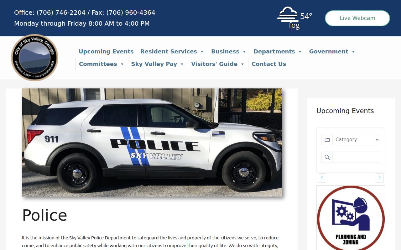 Sky Valley criminal records Police Department page